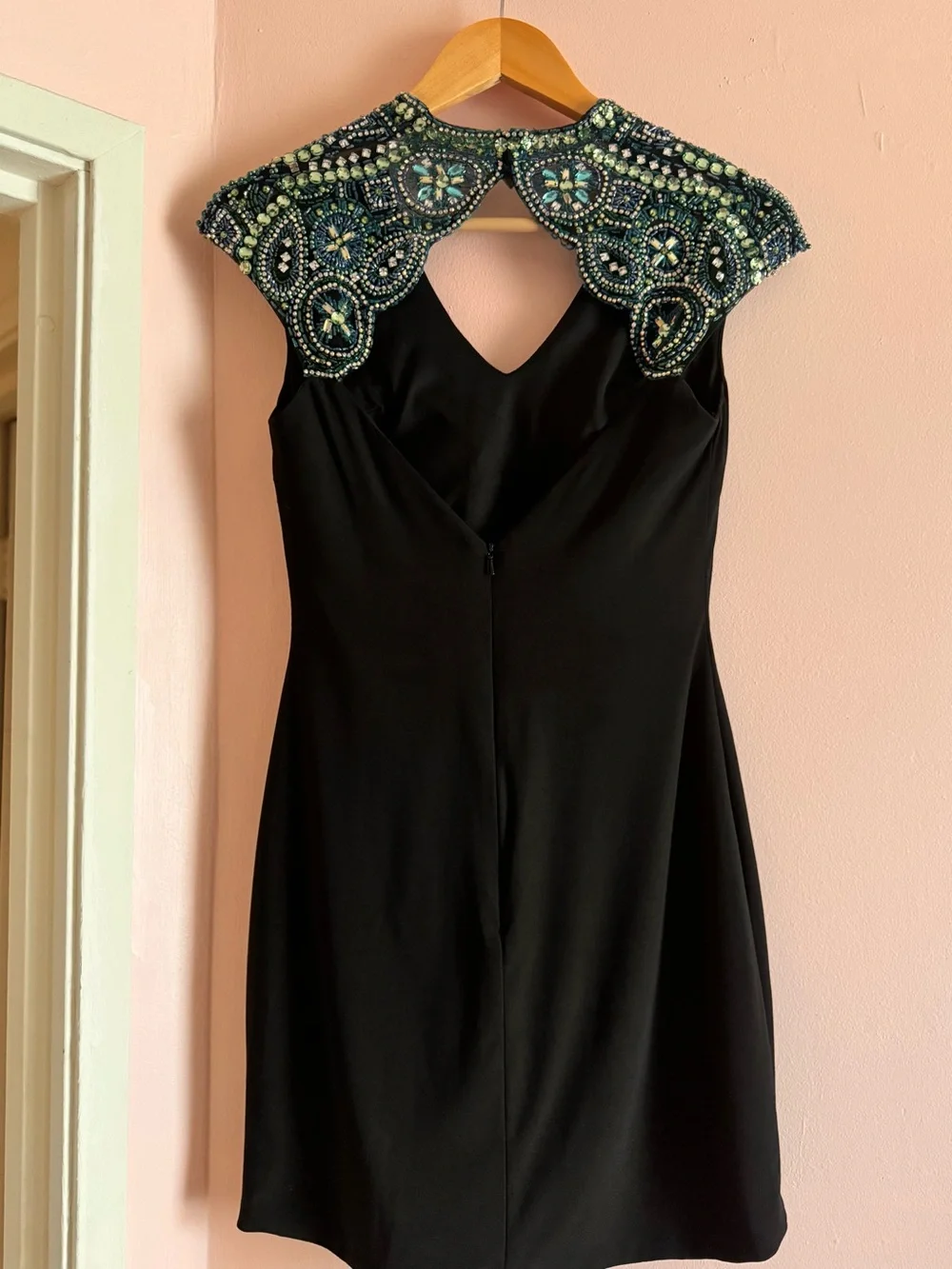 Black Dress with Beaded Blue Shoulder Embellishments - Picture 2 of 3